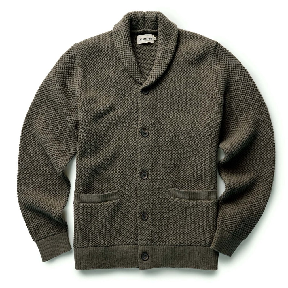 Taylor Stitch Crawford cardigan fatigue olive. Size small 38. NWOT
